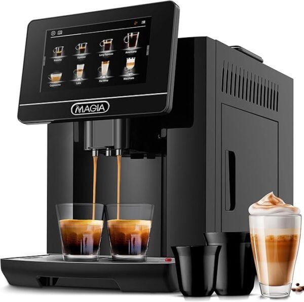 Zulay Magia Fully Automatic Espresso Machine With Grinder - 19 Customizable Coffee Options - Includes Deluxe Espresso Cups - Auto-Cleaning For Easy Maintenance - Milk-Foam System - OG Black