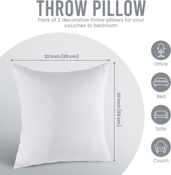 Utopia Bedding Throw Pillows Insert (Pack of 2, White) - 22 x 22 Inches Bed and Couch Pillows - Indoor Decorative Pillows - Image 3