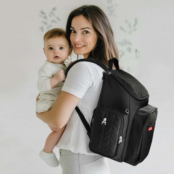 Bebamour Diaper Bag Backpack Large Capacity Diaper Backpack Travel Baby Bag with Changing Pad, Mesh Bag, Insulated Bag, Pacifier Case& Stroller Attachment, Diaper Backpack for Mom&Dad (Black) - Image 6