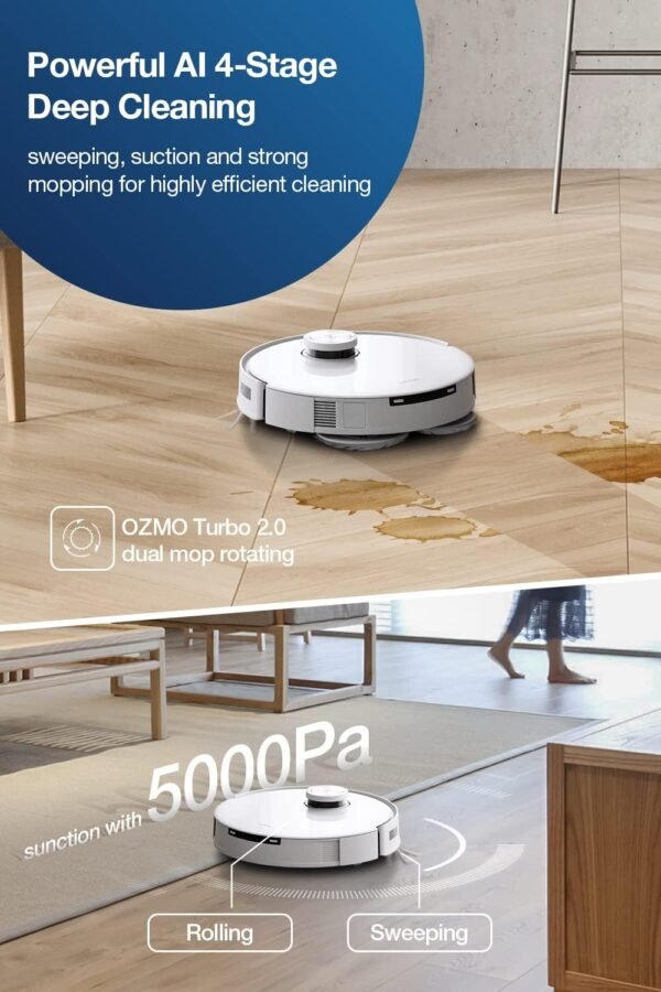 ECOVACS DEEBOT T10 OMNI Robot Vacuum and Mop Combo, Auto Self-Emptying, Auto Mop Cleaning, Hot Air Drying, 5000Pa Suction, OZMO TURBO Deep Mopping with Precision Mapping and Obstacle Avoidance, White - Image 5