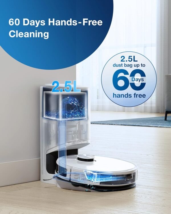 ECOVACS DEEBOT N10 PLUS Robot Vacuum and Mop Combo with Auto-Empty Station, Hands-Free Cleaning for 60 Days, 3800Pa Suction, 330mins Max Run-time, Precision Mapping with Lidar & dToF Sensors, White, Carpet,Floor - Image 3
