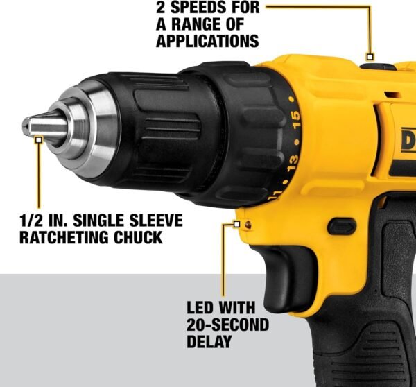 DEWALT 20V Max Cordless Drill/Driver Kit, 2 Batteries and Charger Included (DCD771C2) - Image 2