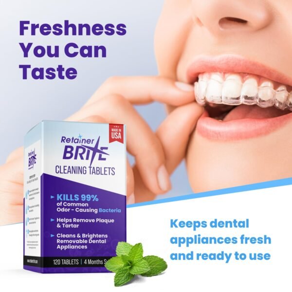 Retainer Brite - Retainer Cleaner Tablets for Invisalign, Mouth Guard Cleaner, Night Guard Cleaner and More. Cleaning Tablets for Ultrasonic Cleaners. 120 Tablets - 4 Month Supply. Made in USA - Image 4