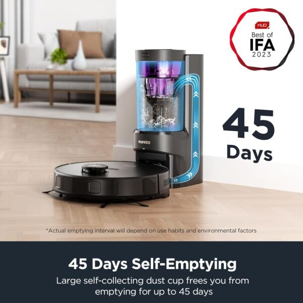Eureka E10s Robot Vacuum with Bagless Self Emptying Station, Robotic Vacuum and Mop Combo, 45-Day Capacity, 4000Pa Suction for Pet Hair, Carpet&Floor, Auto Lifting Mop, LiDAR Navigation, App Control - Image 6
