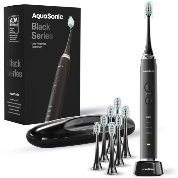 Aquasonic Black Series Ultra Whitening Toothbrush – ADA Accepted Electric Toothbrush- 8 Brush Heads & Travel Case – 40,000 VPM Electric Motor & Wireless Charging - 4 Modes w Smart Timer - Image 4