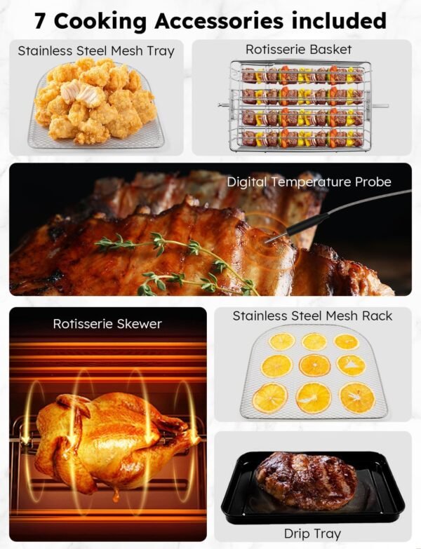 Nuwave Brio Air Fryer Oven, 15.5Qt X-Large Family Size, SS Rotisserie Basket &-Skewer Kit, Powerful 1800W, 50F-425F Temp Controls, Integrated Smart Thermometer - Image 8