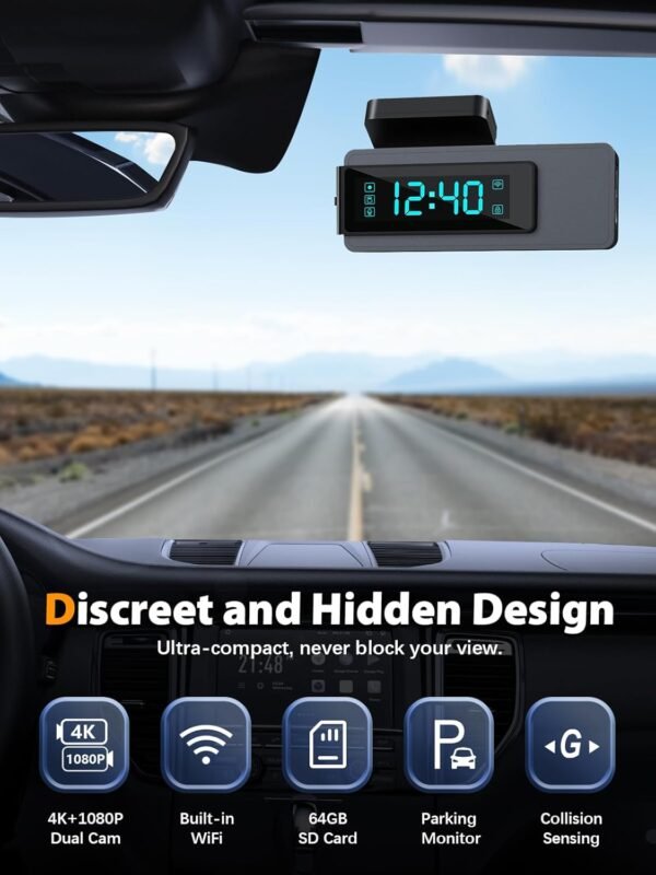 Dash Cam Front and Rear 4K+1080P, Free 64GB Card, Built-in WiFi, Dash Camera for Cars, Car Camera, Dual Dashcams for Cars with Night Vision, 24 Hours Parking Monitor, Loop Recording - Image 7