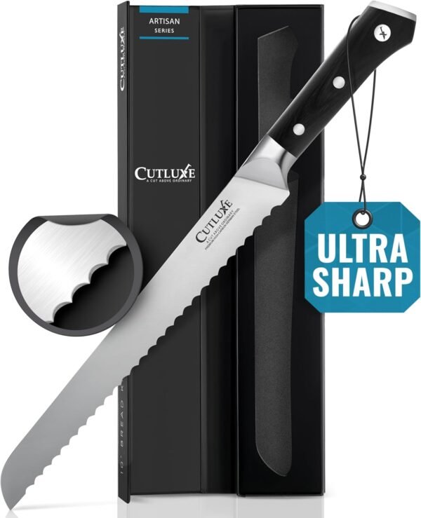 Cutluxe Bread Knife – 10" Serrated Knife for Homemade, Sourdough Bread – Forged High Carbon German Steel – Full Tang & Razor Sharp – Ergonomic Handle Design – Artisan Series