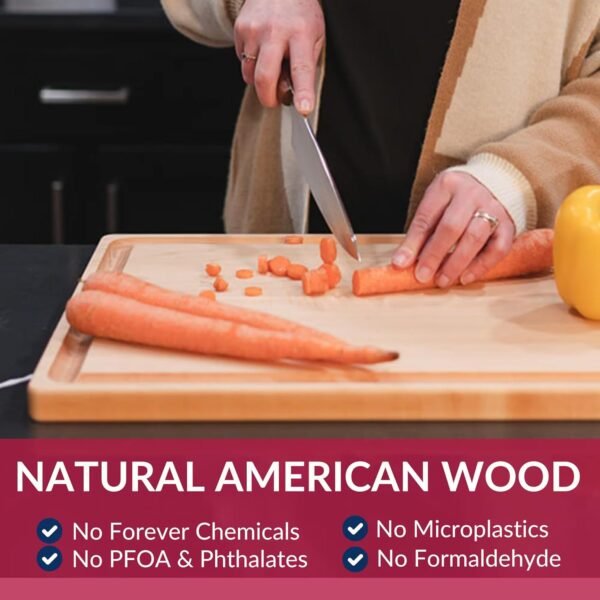 Made in USA Solid Maple Wood Cutting Board by Virginia Boys Kitchens - Butcher Block Wooden Carving Board with Juice Groove made from Sustainable North American Hardwood (8x12)