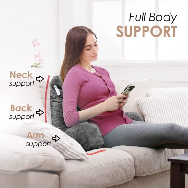 Nestl Reading Pillow Standard Bed Pillow, Back Pillow for Sitting in Bed Shredded Memory Foam Chair Pillow, Reading & Bed Rest Pillows Grey Back Pillow for Bed, Bed Chair Arm Pillow with Pockets - Image 4