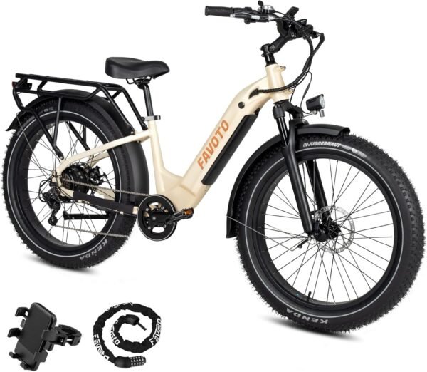 Favoto 750W Folding Electric Bike, 26" Off-Road Ebike for Adults, 48V 20Ah, 25mph, 60 Miles Range, 7-Speed, Dual Disc Brakes, Commuter Ebike, Black