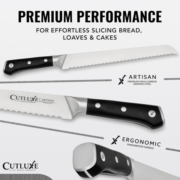 Cutluxe Bread Knife – 10" Serrated Knife for Homemade, Sourdough Bread – Forged High Carbon German Steel – Full Tang & Razor Sharp – Ergonomic Handle Design – Artisan Series - Image 9