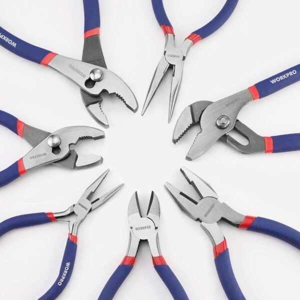 7-piece WORKPRO Pliers Set with Groove Joint, Long Nose, Slip Joint, Linesman, and Diagonal Pliers for DIY & Home Use - Image 2