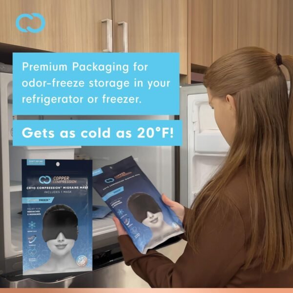 Copper Compression Copper Freeze Migraine Relief Mask Cap w/Cryo Compression - Reusable 360° Ice Pack Band for Headaches - Eases Nausea, Sinus Pressure, Tension - Gift for Women, Men, Moms - One Size - Image 4