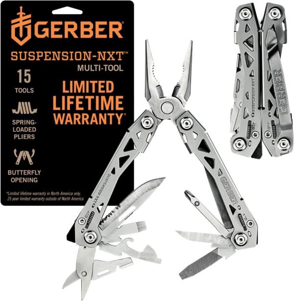 Gerber Gear Suspension-NXT 15-in-1 EDC Multi tool with Pocket Knife, Needle Nose Pliers and Wire Stripper Tools, Gifts for Men, Survival and Camping Gear, Stainless Stee