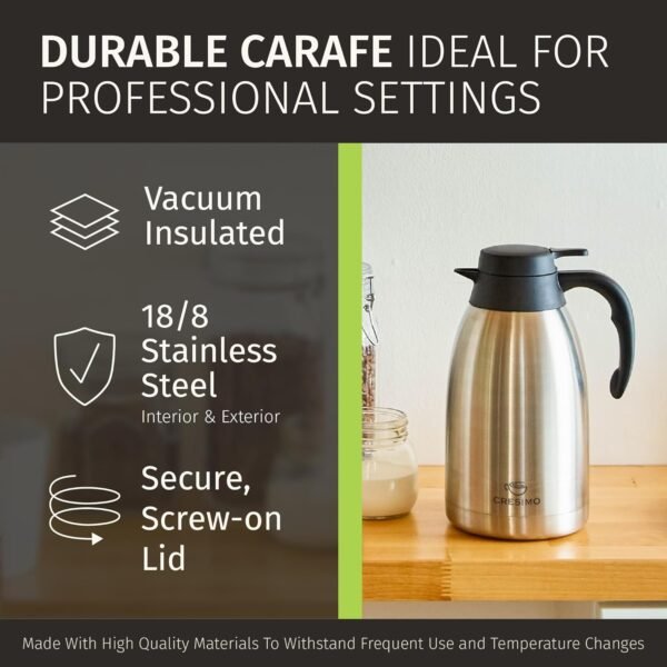 Thermal Coffee Carafe 68oz / 2L - 12 Hours Hot Beverage Dispenser, Insulated Stainless Steel Carafe for Hot Liquids, Coffee Carafes For Keeping Hot Coffee Dispenser for Parties -Large Tea Carafe Flask - Image 6