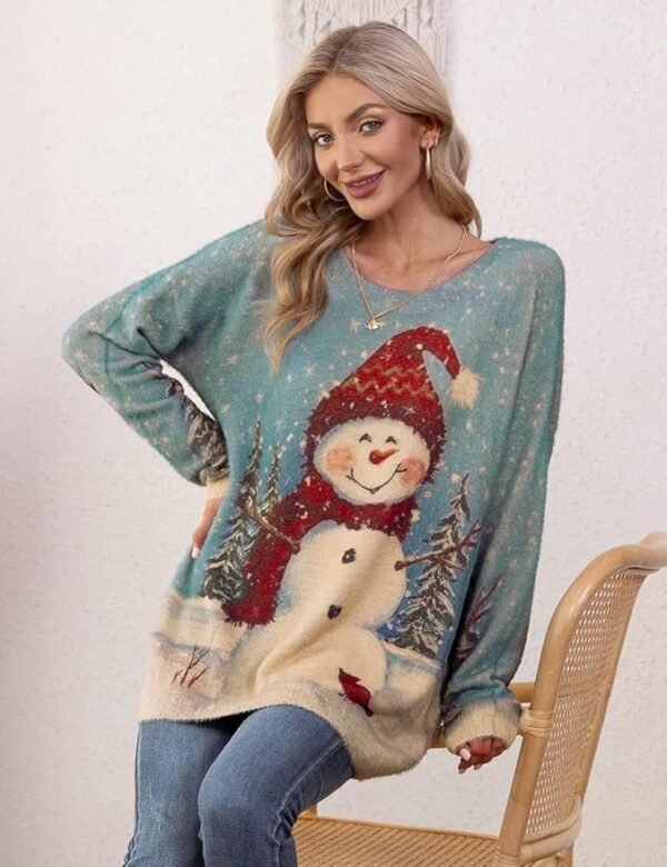 YESNO Women Christmas Sweater Graphic Printed Oversized Pullover Sweaters Casual Loose Knit Tops S01 - Image 5