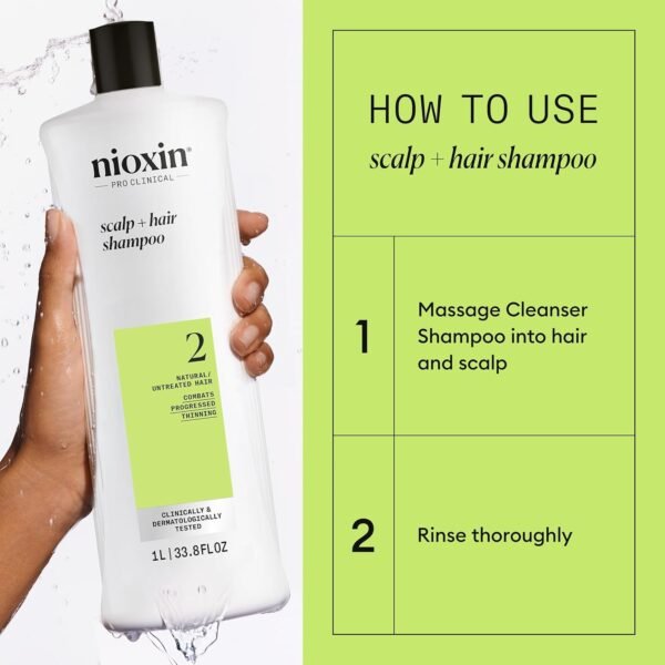 Nioxin Scalp + Hair Thickening System 2 Shampoo- For Natural or Untreated Hair with Progressed Thinning - With Niacinamide and Biotin - Image 4