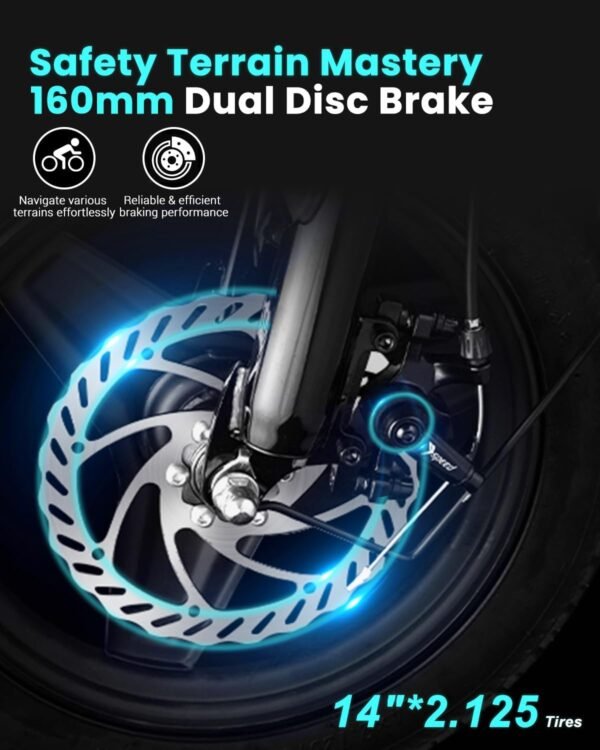 Favoto Aluminum Lightweight Folding Electric Bike - 14" Ebike for Adults with 36V 10.4Ah, 374WH Battery Up to 25 Miles 18MPH, Dual Disc Brakes Electric Bicycle for Commuting, UL 2849 Certified - Image 4