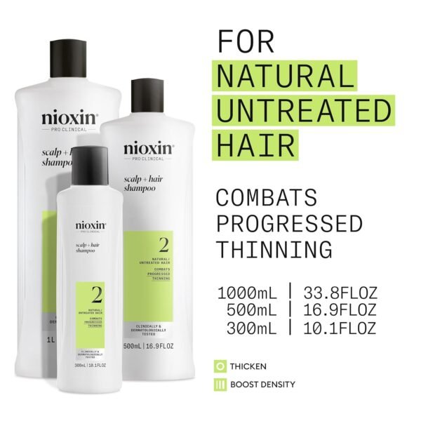 Nioxin Scalp + Hair Thickening System 2 Shampoo- For Natural or Untreated Hair with Progressed Thinning - With Niacinamide and Biotin - Image 3