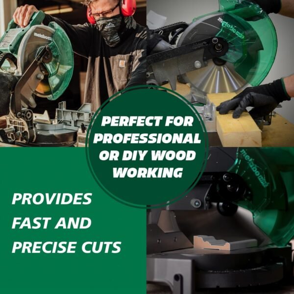 Metabo HPT Compound Miter Saw, 10" Miter Saw with Large Table Saw for woodworking, Power saw with 15-Amp Motor, Accurate Miter Angles, 0-45° Bevel, 24T TCT Miter Saw Blade, Positive Stops, C10FCGS - Image 9
