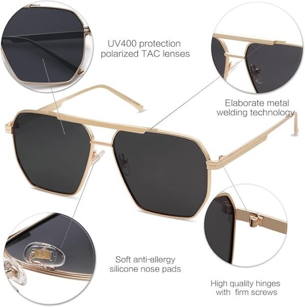 SOJOS Retro Oversized Square Polarized Sunglasses for Women and Men Vintage Shades Classic Large Metal Sun Glasses - Image 3