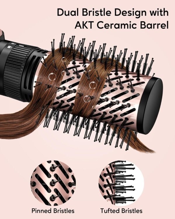 Terviiix 4-in-1 Hot Air Rotating Blow Dryer Brush Kit – 1000W with Rotatable Round Brushes (2 Sizes), Oval Volumizer, and Diffuser – Ideal for Curly Hair, with Arthritis-Friendly Big Buttons, Black - Image 2