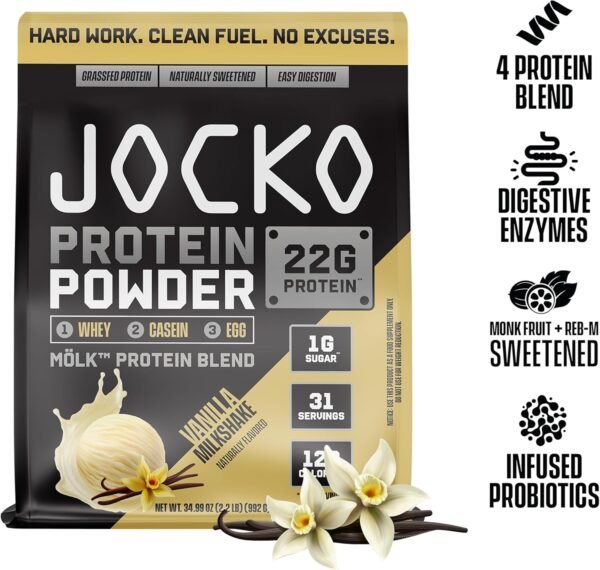 Jocko Mölk Whey Protein Powder 22g Protein - Sugar Free Monk Fruit Blend - Muscle Recovery & Growth, Packaging May Vary (31 Servings, Vanilla Milkshake) - Image 6