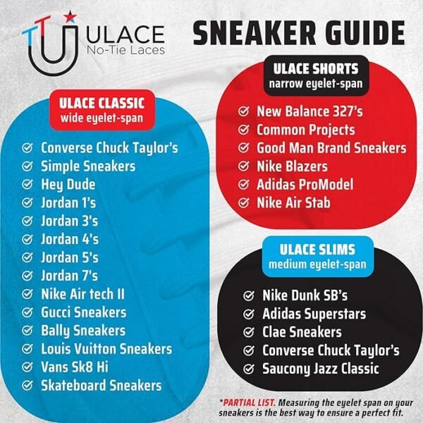 uLace Classic No-Tie Shoelaces - Elastic Shoe Laces for Sneakers | Stretchy, Elastic Laces | Easy Installation - 14 Laces - Image 3