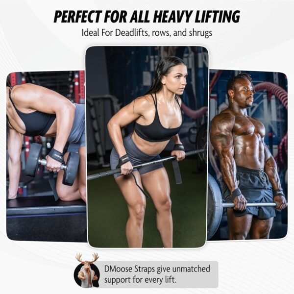 DMoose Fitness Lifting Straps - 4mm Neoprene Padded Wrist Straps for Weightlifting & Powerlifting - Cotton Lifting Strap with Silicone Grip for Men & Women - Durable Deadlift Straps for Gym Workout - Image 3