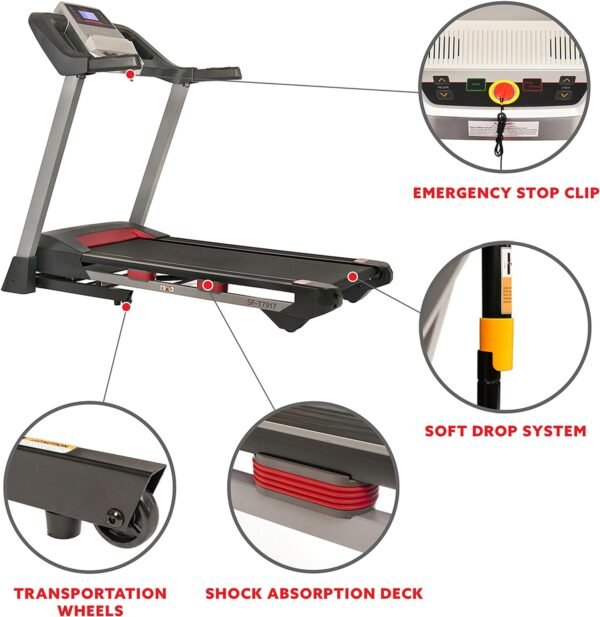 Sunny Health & Fitness Compact & Foldable Treadmill, Non-Slip Surface, Optional Dual Mode Walking/Running, Non-Electric Fixed Incline, Digital Monitor, Smart Bluetooth Connection with SunnyFit App - Image 11