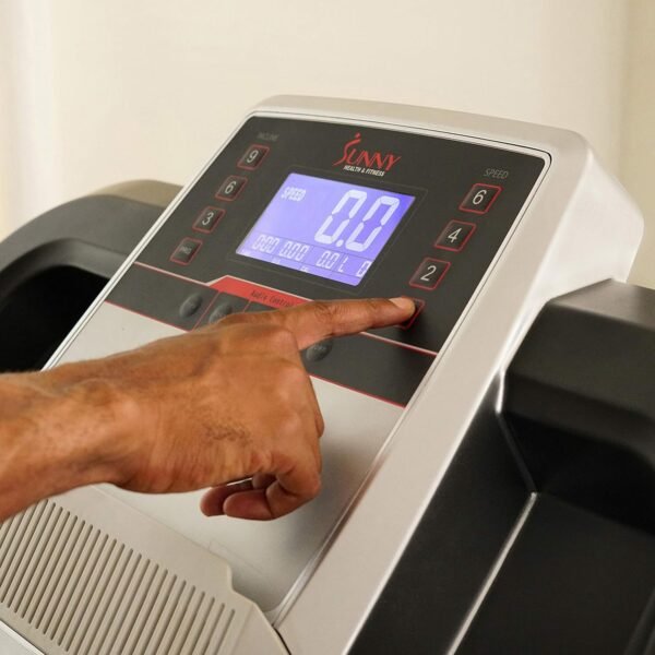 Sunny Health & Fitness Compact & Foldable Treadmill, Non-Slip Surface, Optional Dual Mode Walking/Running, Non-Electric Fixed Incline, Digital Monitor, Smart Bluetooth Connection with SunnyFit App - Image 10