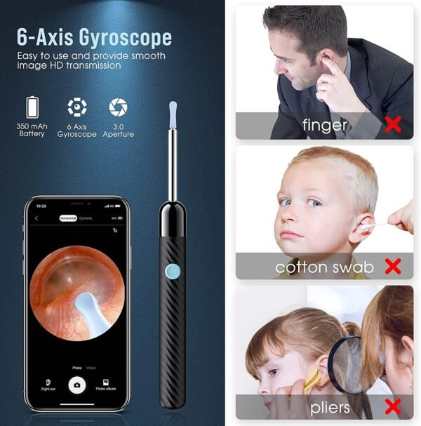 Ear Wax Removal - Earwax Remover Tool with 7 Pcs Ear Set - Ear Cleaner with Camera - FSA HSA Eligible - Ear Camera with 6 Ear Spoon - Ear Cleaner for iOS & Android (Black) - Image 8