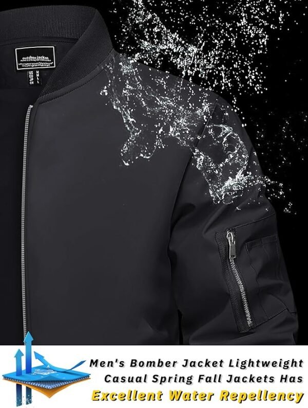 TACVASEN Men's Bomber Jacket Lightweight Casual Spring Fall Windbreaker Zip Up Coat with Pocket - Image 6