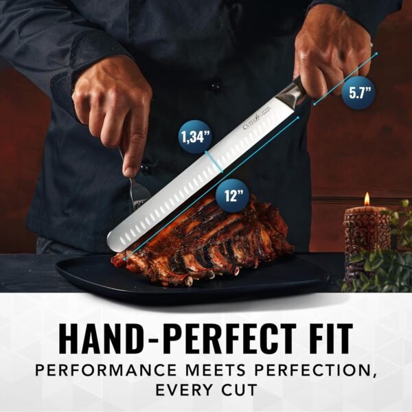 Cutluxe Slicing Carving Knife – 12" Brisket Knife, Meat Cutting and BBQ Knife – Razor Sharp German Steel, Sheath Included, Full Tang, Ergonomic Handle Design, Grilling Gifts for Men – Artisan Series - Image 2