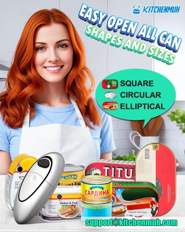 One Touch Electric Can Opener Fits Almost All Can Sizes for Seniors with Arthritis, Hand Held Battery Operated Can Opener with Smooth Edge, Food Safe Kitchen Gadgets Automatic Can Opener for Kitchen - Image 2