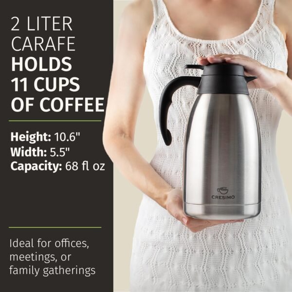 Thermal Coffee Carafe 68oz / 2L - 12 Hours Hot Beverage Dispenser, Insulated Stainless Steel Carafe for Hot Liquids, Coffee Carafes For Keeping Hot Coffee Dispenser for Parties -Large Tea Carafe Flask - Image 9