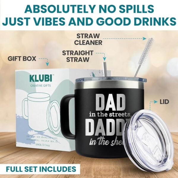 KLUBI Dad In The Streets Daddy In The Sheets Cup 14oz Birthday Gifts for Husband from Wife Dad Coffee Tumbler Daddy Gift Ideas Dad Gifts for Him Boyfriend Gifts for Birthday Dad Birthday Gift Dad Mug - Image 2