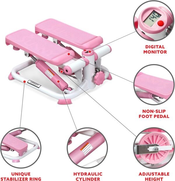 Sunny Health & Fitness Mini Steppers for Exercise at Home, Stair Step Workout Machine with Optional Resistance Bands, Full Body Cardio Equipment, Optional Free SunnyFit App Connection Smart Stepper - Image 2