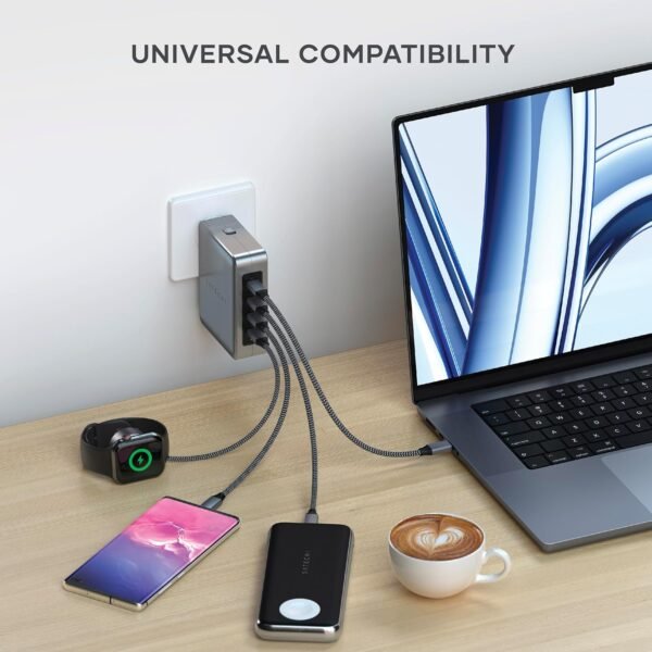 Satechi GaN Travel Charger, 145W GaN USB C Charger with 4 Ports, 2X USB C PD 3.1 and 2X USB C PD 3.0, Fast Charging Travel Station for Apple, Windows and Most USB C Devices - Image 2