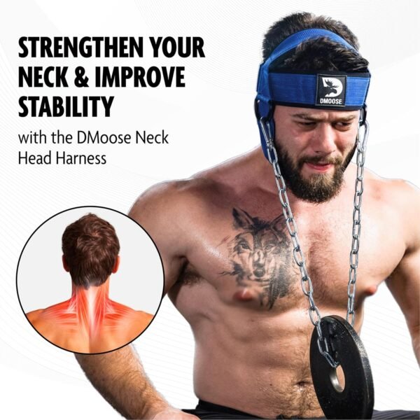 DMoose Neck Harness for Weight Lifting - Neck Exerciser with 30" Heavy Duty Steel Chain - Neck Strengthener to Support Injury Recovery & Neck Workout - Neck Trainer with Adjustable Head & Chin Strap - Image 6