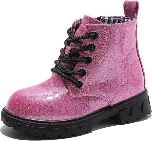 DADAWEN Boys Girls Glitter Ankle Boots Kids Lace Up Waterproof Combat Shoes With Side Zipper for Toddler/Little Kid/Big Kid