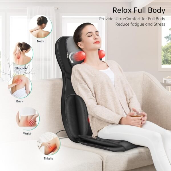 Snailax Neck and Back Massager with Heat, Full Body Massage Chair Pad with Compression, Shiatsu Kneading Seat Portable, Seat Massager - Image 2