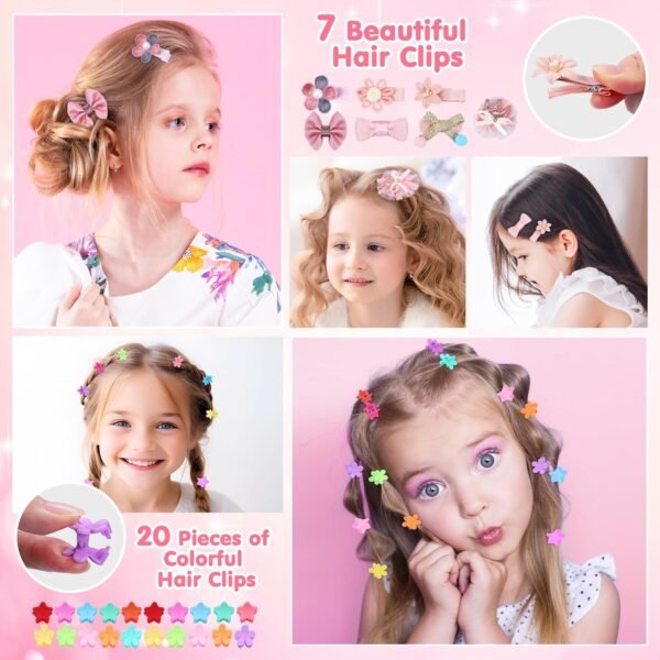 Jewelry Toys for Girls, 172Pcs Jewel Rings, Necklaces, Bracelets, Hair Ties, Hair Clips, Princess Dress Up Toys Pretend Play Jewelry Set, Gift Toys for Age 3 4 5 6 7 8 9+ Girls Kids Toddlers - Image 8