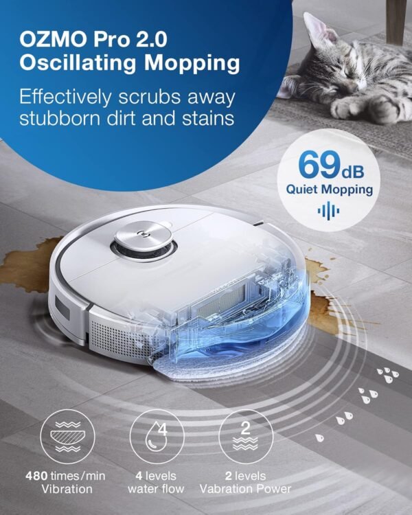 ECOVACS DEEBOT T9+ Robot Vacuum and Mop Combo with Auto-Empty Station, Precision Laser Mapping, 3D Maps, Oscillating Mopping, 3000Pa Suction, Hands-Free Cleaning for Up to 60 days, Air Freshener,White - Image 4