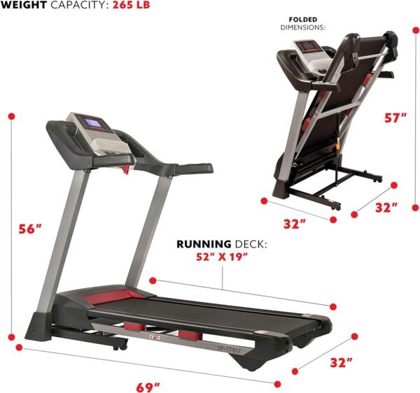 Sunny Health & Fitness Compact & Foldable Treadmill, Non-Slip Surface, Optional Dual Mode Walking/Running, Non-Electric Fixed Incline, Digital Monitor, Smart Bluetooth Connection with SunnyFit App - Image 12