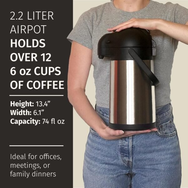 Thermal Coffee Carafe 74Oz, Keeps Coffee Hot for 12Hrs & Cold for 36Hrs, Stainless Steel Coffee thermos for Hot Drinks, Easy One-Handed Dispensing for Office, Home, Party, Durable Coffee Server Airpot - Image 4