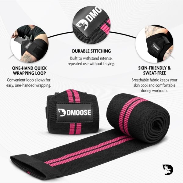 DMoose Fitness Elbow Wraps for Weightlifting (Pair) - 40'' Adjustable Elbow Strap for Gym Workout & Bench Press, Compression Elbow Wraps for Tendonitis & Joint Support, Elbow Sleeve Weightlifting Wrap - Image 2