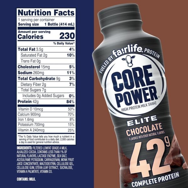 Core Power Elite High Protein Shake, Chocolate, 42g Bottle, 14oz, 12 Pack - Image 5
