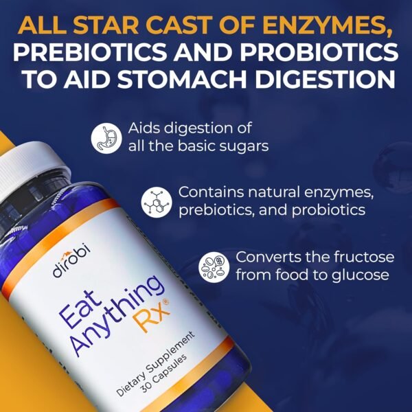 Dirobi Eat Anything Xylose Isomerase Fructose Malabsorption Enzymes, FODMAP Supplement, Digestive Enzymes for Better Lactose, Fat, Protein & Carbohydrate Digestion Gas & Bloating Relief 120 Capsules - Image 4